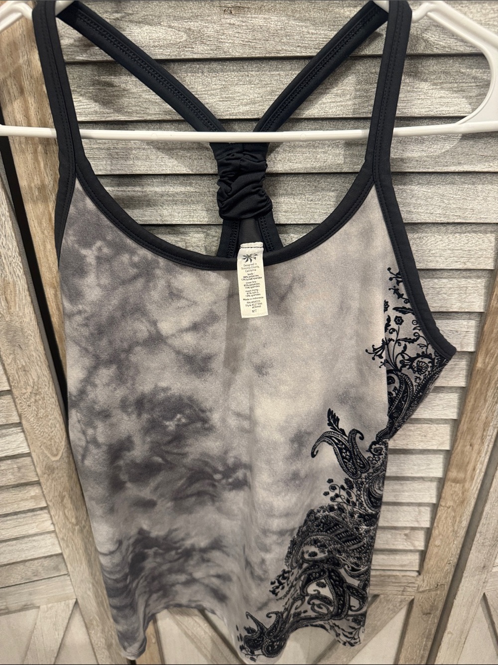 Athleta Women’s Gray Tie-Dye Racerback Bra Tank Top with Paisley Detail